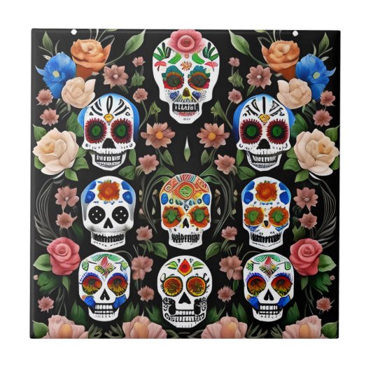 Sugar Skull Art - Lebhafte Erinnerung Fliese (Vorderseite)