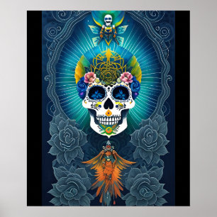 Sugar Skull Art - Lebhafter Tag der Toten Poster