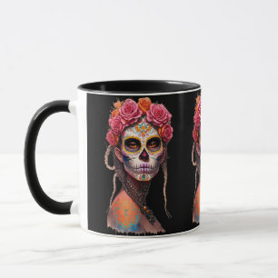 Sugar Skull Art - Mädchen mit geflochtenem Haar un Tasse