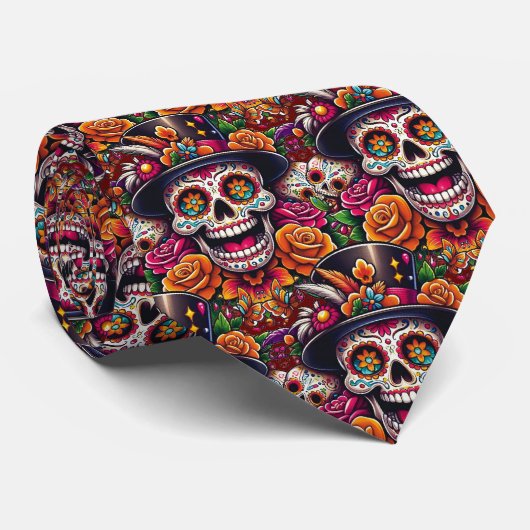 Sugar Skull Art - Marigold Sugar Skull Krawatte (Gerollt)