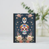 Sugar Skull Art - Mexikanisches Erbe Postkarte (Stehend Vorderseite)