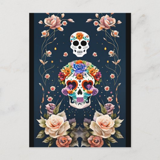 Sugar Skull Art - Mexikanisches Erbe Postkarte (Vorderseite)