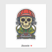 Sugar Skull Art mit Kopfhörern und Turntable DJ Aufkleber (Blatt)