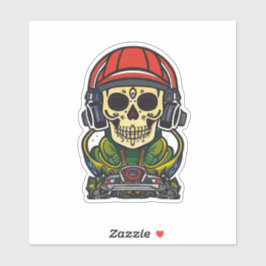 Sugar Skull Art mit Kopfhörern und Turntable DJ Aufkleber