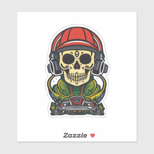 Sugar Skull Art mit Kopfhörern und Turntable DJ Aufkleber (Blatt)