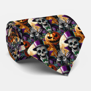 Sugar Skull Art - Pumpkins MitternachtsHalloween Krawatte