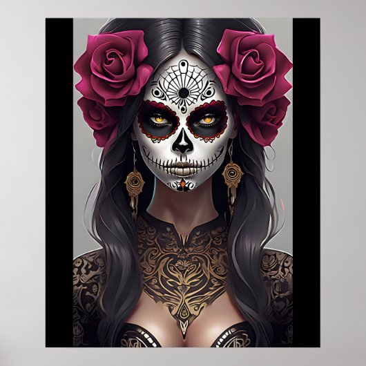 Sugar Skull Art - Rose und Romantik Poster (Vorne)