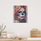 Sugar Skull Art - Schöne Frau im Skull Makeup Poster (Küche)