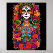 Sugar Skull Art - Schöne Frau in Blume Poster (Vorne)