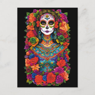 Sugar Skull Art - Schöne Frau in Blume Postkarte