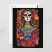 Sugar Skull Art - Schöne Frau in Blume Postkarte (Vorne/Hinten)