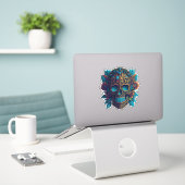 Sugar Skull Art - Schwarz und Gold Blume Skull Aufkleber (Laptop auf Schreibtisch)