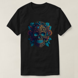 Sugar Skull Art - Schwarz und Gold Blume Skull T-Shirt