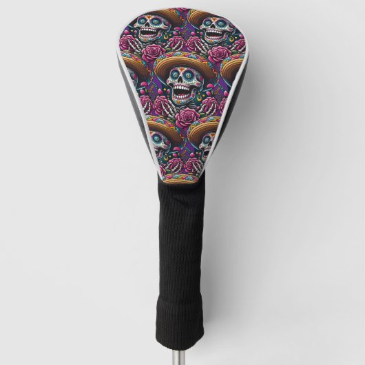 Sugar Skull Art - Skeleton Sombrero Rose Calavera Golf Headcover (Vorderseite)