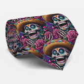 Sugar Skull Art - Skeleton Sombrero Rose Calavera Krawatte (Gerollt)