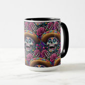 Sugar Skull Art - Skeleton Sombrero Rose Calavera Tasse (VorderseiteRechts)
