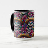 Sugar Skull Art - Skeleton Sombrero Rose Calavera Tasse (Vorderseite Links)