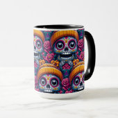Sugar Skull Art - Skull in Beanie Calavera Tasse (VorderseiteRechts)