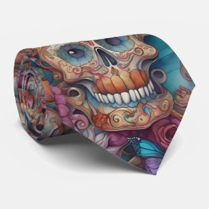 Sugar Skull Art - Skulls und Schmetterlinge Krawatte