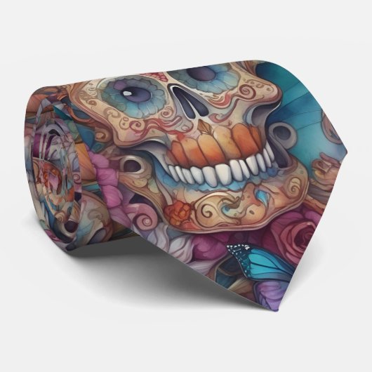 Sugar Skull Art - Skulls und Schmetterlinge Krawatte (Gerollt)