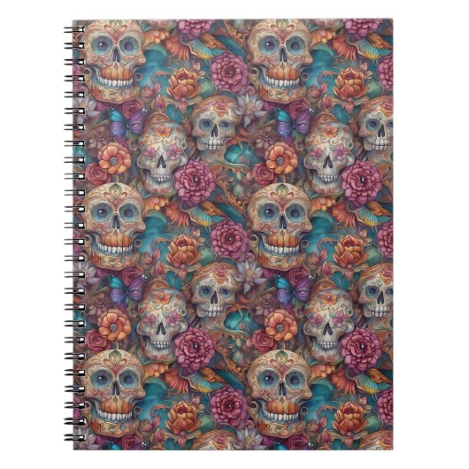 Sugar Skull Art - Skulls und Schmetterlinge Notizblock (Vorderseite)