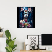 Sugar Skull Art - Strickende Frau im Skull Makeup Poster (Heimbüro)