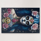 Sugar Skull Art - Strickende Frau im Skull Makeup Puzzle (Horizontal)