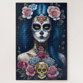 Sugar Skull Art - Strickende Frau im Skull Makeup Puzzle (Vertikal)
