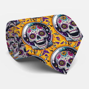 Sugar Skull Art - Sugar Skull Astronaut Krawatte