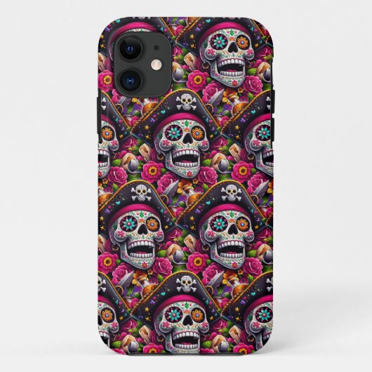 Sugar Skull Art - Swashbuckling Pirate Skull Case-Mate iPhone Hülle (Rückseite)