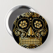 Sugar Skull Art, Tag des Toten Schwarzen und Gold Button (Vorne & Hinten)
