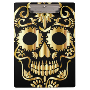 Sugar Skull Art, Tag des Toten Schwarzen und Gold Klemmbrett