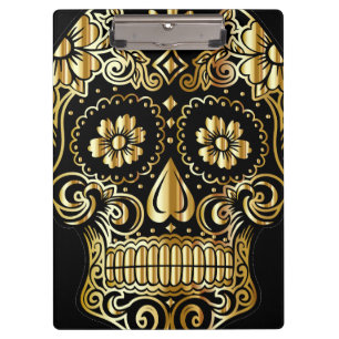 Sugar Skull Art, Tag des Toten Schwarzen und Gold Klemmbrett