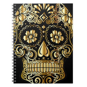 Sugar Skull Art, Tag des Toten Schwarzen und Gold Notizblock