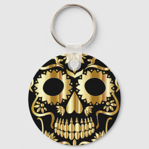 Sugar Skull Art, Tag des Toten Schwarzen und Gold Schlüsselanhänger