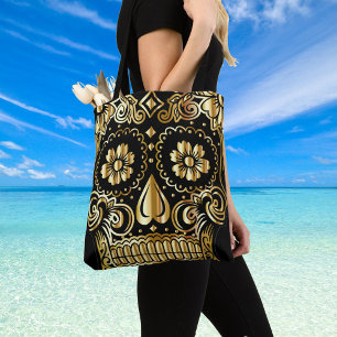 Sugar Skull Art, Tag des Toten Schwarzen und Gold Tasche
