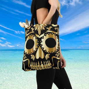 Sugar Skull Art, Tag des Toten Schwarzen und Gold Tasche