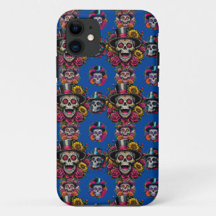 Sugar Skull Art - Top Hat Floral Fiesta (Blau) Case-Mate iPhone Hülle