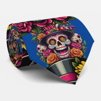 Sugar Skull Art - Top Hat Floral Fiesta (Blau)