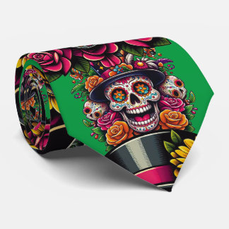 Sugar Skull Art - Top Hat floral Fiesta (grün) Krawatte