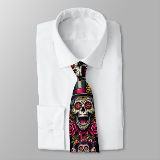 Sugar Skull Art - Top Hat Floral Fiesta Krawatte (Gebunden)