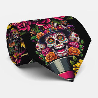 Sugar Skull Art - Top Hat Floral Fiesta Krawatte