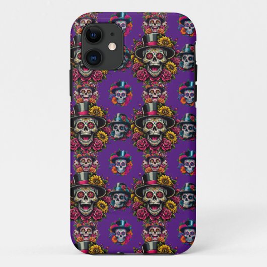 Sugar Skull Art - Top Hat Floral Fiesta (Lila) Case-Mate iPhone Hülle (Rückseite)