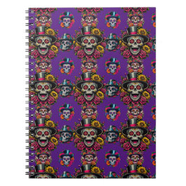 Sugar Skull Art - Top Hat Floral Fiesta (Lila) Notizblock