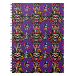Sugar Skull Art - Top Hat Floral Fiesta (Lila) Notizblock