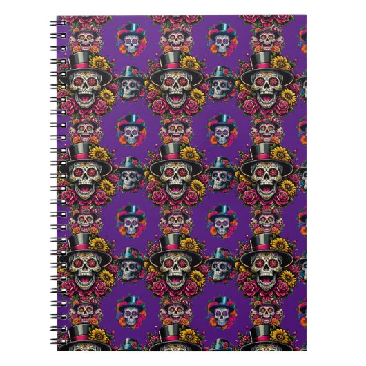 Sugar Skull Art - Top Hat Floral Fiesta (Lila) Notizblock (Vorderseite)