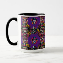 Sugar Skull Art - Top Hat Floral Fiesta (Lila) Tasse