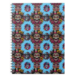 Sugar Skull Art - Top Hat Floral Fiesta (Sky Blue) Notizblock