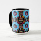 Sugar Skull Art - Top Hat Floral Fiesta (Sky Blue) Tasse (Vorderseite Links)