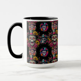 Sugar Skull Art - Top Hat Floral Fiesta Tasse